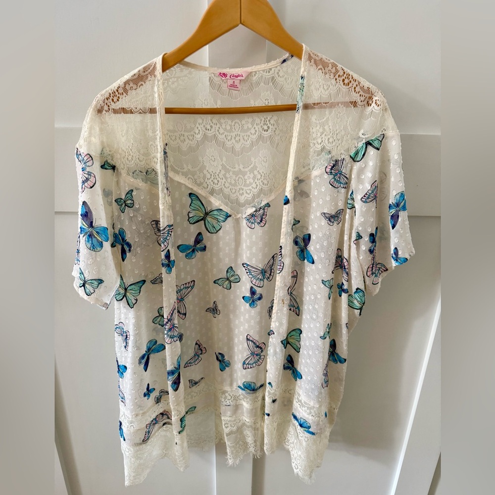 Women’s Vintage Y2K-era Candie's White Sheer Lace Butterfly Kimono Size Small